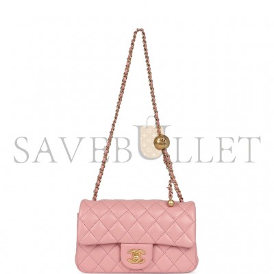 CHANEL MASTER LARGE MINI PEARL EMBOSSED RECTANGULAR FLAP DARK PINK LAMBSKIN BRUSHED GOLD HARDWARE (20*13*7cm) 